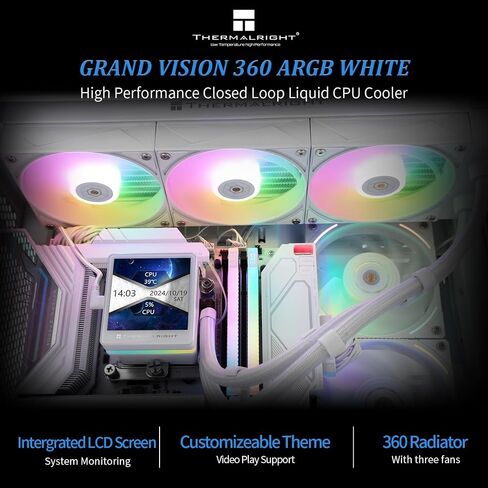 Thermalright Grand Vision 240 ARGB Black CPU AIO Cooler,PC 240 Specification Water Cooler System,IPS LCD Screen with 480x480 Resolution,for AM4/AM5;LGA1700/1851,High Performance Pump in Saudi Arabia