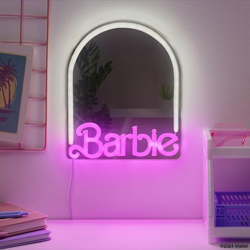 Paladone Barbie LED Neon Light Up Wall Mirror, Officially Licensed Mattel Home & Bedroom Décor for Girls, Teenagers, Women, Pink USB Powered Lamp in Saudi Arabia