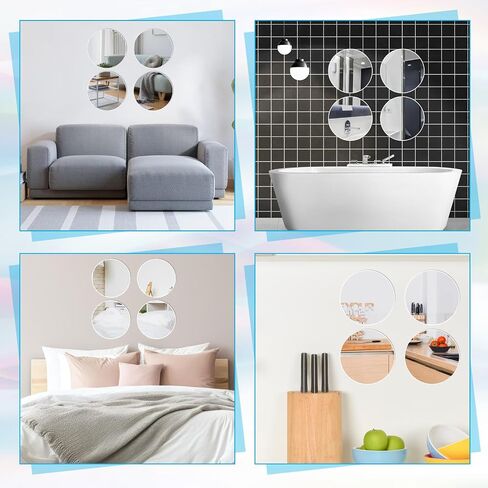 4 Pcs Mirror Sticker, 6 inch Round Adhesive Mirrors, Acrylic Mirror Wall Stickers Self Adhesive for Bathroom, Home, Living Room, Bedroom Decor in Saudi Arabia