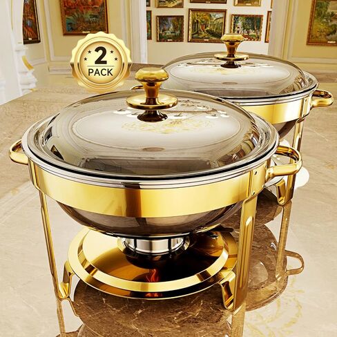 Chafing Dishes for Buffet, 4 Pack 5QT Round Stainless Steel Chafing Dish Set for Home Parties, Christmas Gatherings, Catering Events Complete Buffet Warmer Set (Rose Gold 4) in Saudi Arabia