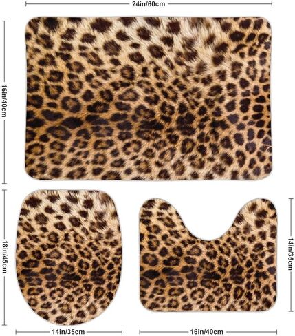 Leopard Print Bathroom Rug Sets 3 Piece Animal Skin Pattern Toilet Rug Set Washable Bath Rug U Shape Mat Toilet Lid Cover Mat Accessories Decorations 16"x24" in Saudi Arabia