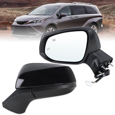 Left Driver Side Mirror Compatible With 2021 2022 2023 2024 2025 Toyota Sienna With Manual Folding Power Glass Heated Bilnd Spot Black Replace#8794008190(6Pins) in Saudi Arabia