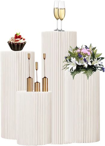 4Pack Cylinder Pedestal Stand, Round Display Cupcake Dessert Table with Clear Acrylic Plate, Foldable Showcase Platform Column for Wedding Banquet Decorative in Saudi Arabia