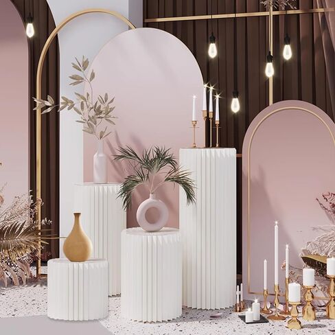 4Pack Cylinder Pedestal Stand, Round Display Cupcake Dessert Table with Clear Acrylic Plate, Foldable Showcase Platform Column for Wedding Banquet Decorative in Saudi Arabia