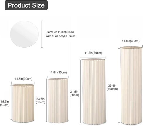 4Pack Cylinder Pedestal Stand, Round Display Cupcake Dessert Table with Clear Acrylic Plate, Foldable Showcase Platform Column for Wedding Banquet Decorative in Saudi Arabia