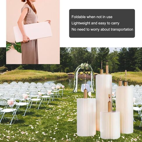 4Pack Cylinder Pedestal Stand, Round Display Cupcake Dessert Table with Clear Acrylic Plate, Foldable Showcase Platform Column for Wedding Banquet Decorative in Saudi Arabia