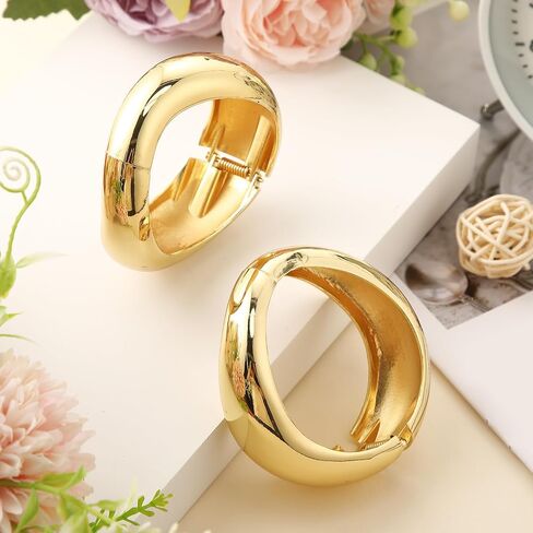 Tondiamo 2 Pcs Chunky Gold Bangle Bracelets Hinged Cuff Open Wide Chunky Cuffs Bracelet for Women Arm Wrist Bangle Gift in Saudi Arabia