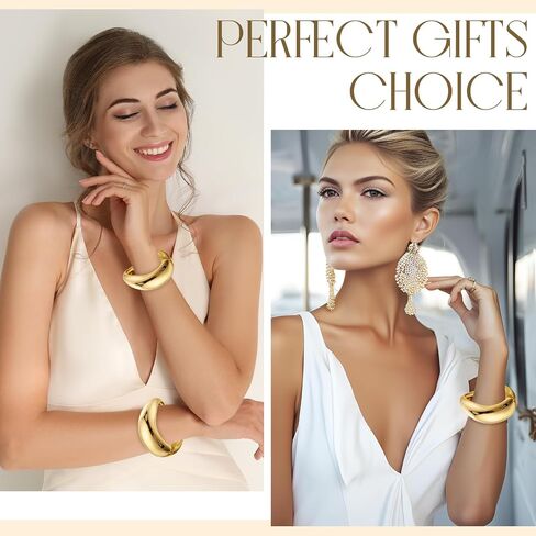Tondiamo 2 Pcs Chunky Gold Bangle Bracelets Hinged Cuff Open Wide Chunky Cuffs Bracelet for Women Arm Wrist Bangle Gift in Saudi Arabia