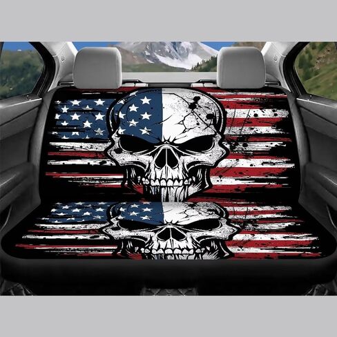 13 Pcs American Flag Skull Car Seat Covers Full Set with Auto Steering Wheel Cover Armrest Cushion Protector Seat Belt Covers, Automotive Interior Sets Unverisal Fit Cars SUV Turcks in Saudi Arabia