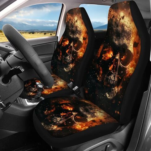 13 Pcs American Flag Skull Car Seat Covers Full Set with Auto Steering Wheel Cover Armrest Cushion Protector Seat Belt Covers, Automotive Interior Sets Unverisal Fit Cars SUV Turcks in Saudi Arabia