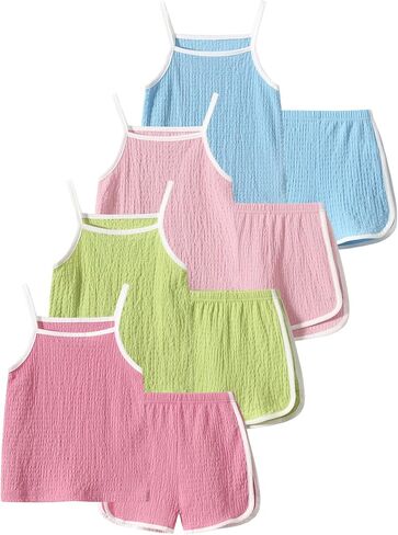 Girls 8 Pieces Summer Outfits Casual Cami Tank Top and Dolphin Shorts Clothing Sets 4-8Y in Saudi Arabia