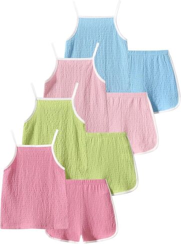Girls 8 Pieces Summer Outfits Casual Cami Tank Top and Dolphin Shorts Clothing Sets 4-8Y in Saudi Arabia