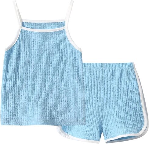 Girls 8 Pieces Summer Outfits Casual Cami Tank Top and Dolphin Shorts Clothing Sets 4-8Y in Saudi Arabia