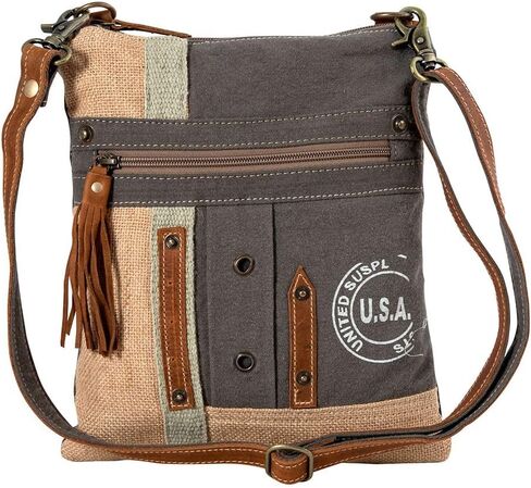 Myra Bag Crossbody Bag for Women - Western Upcycled Canvas & Leather Shoulder Handbag Brown in Saudi Arabia