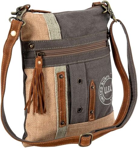 Myra Bag Crossbody Bag for Women - Western Upcycled Canvas & Leather Shoulder Handbag Brown in Saudi Arabia