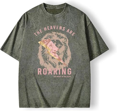 Graphic Tees Summer Women Men Cotton Novelty Oversized Crew Lion with Bible Christian Washed T-Shirt in Saudi Arabia