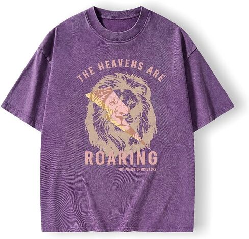 Graphic Tees Summer Women Men Cotton Novelty Oversized Crew Lion with Bible Christian Washed T-Shirt in Saudi Arabia