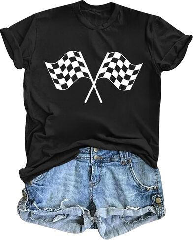 Checkered Flag Graphic Shirt for Women Racing Shirt Race Car Lover Shirts Race Day Casual Summer Tops Short Sleeve in Kuwait