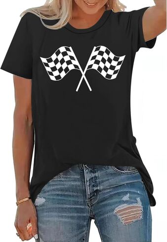 Checkered Flag Graphic Shirt for Women Racing Shirt Race Car Lover Shirts Race Day Casual Summer Tops Short Sleeve in Kuwait