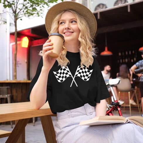 Checkered Flag Graphic Shirt for Women Racing Shirt Race Car Lover Shirts Race Day Casual Summer Tops Short Sleeve in Kuwait