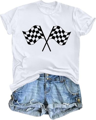 Checkered Flag Graphic Shirt for Women Racing Shirt Race Car Lover Shirts Race Day Casual Summer Tops Short Sleeve in Kuwait