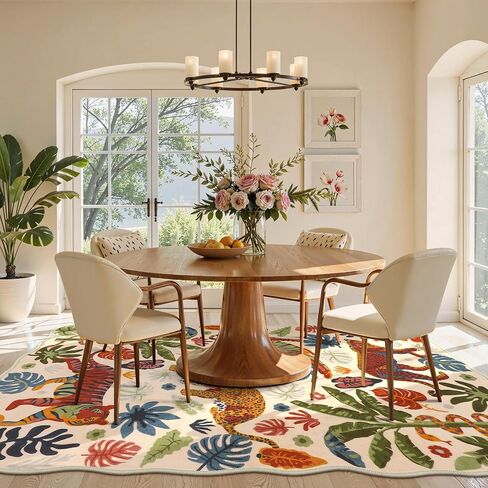 LEEVAN 5x7 Animal Area Rugs Washable Green Tiger Living Room Rugs Non Slip Scalloped Tiger Bedroom Rug Low Pile Leopard Nursery Floor Carpet Jungle Leaf Print Kids Rug in Saudi Arabia