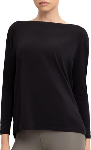 Wenamelt Easy Flow Top Women’s Long Sleeve Casual Shirt Loose Fit Athletic Yoga T-Shirts Boat Neck Soft Workout Tops in Kuwait