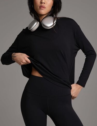 Wenamelt Easy Flow Top Women’s Long Sleeve Casual Shirt Loose Fit Athletic Yoga T-Shirts Boat Neck Soft Workout Tops in Kuwait