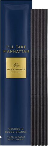 Glasshouse Fragrances I'll Take Manhattan Replacement Scent Stems, Perfume Scented Liquidless Diffuser Refills, Essential Home Fragrance & Decor, Orchids & Blood Orange, 5 Stems in Saudi Arabia