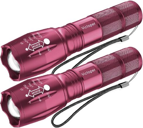 Victoper LED Flashlight 2 Pack Red, Bright 2000 Lumens Tactical Flashlights High Lumens with 5 Modes, Waterproof Zoomable Flash Light for Outdoor, Gifts for New Year 2025 Camping Essentials Gear in Saudi Arabia