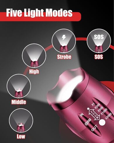 Victoper LED Flashlight 2 Pack Red, Bright 2000 Lumens Tactical Flashlights High Lumens with 5 Modes, Waterproof Zoomable Flash Light for Outdoor, Gifts for New Year 2025 Camping Essentials Gear in Saudi Arabia