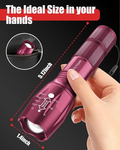 Victoper LED Flashlight 2 Pack Red, Bright 2000 Lumens Tactical Flashlights High Lumens with 5 Modes, Waterproof Zoomable Flash Light for Outdoor, Gifts for New Year 2025 Camping Essentials Gear in Saudi Arabia