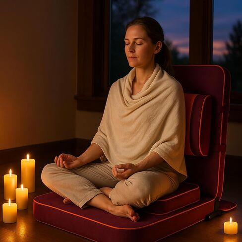 Friends of Meditation Extra Large Meditation Chair and Yoga Chair w Back Support Cushion and Meditation Block | Yoga Chair for Adults | Premium Floor Chair | Portable | Black, Seat Size: 24x22 in in Saudi Arabia