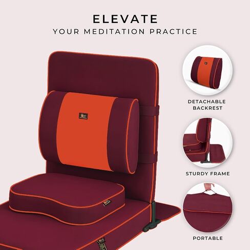 Friends of Meditation Extra Large Meditation Chair and Yoga Chair w Back Support Cushion and Meditation Block | Yoga Chair for Adults | Premium Floor Chair | Portable | Black, Seat Size: 24x22 in in Saudi Arabia