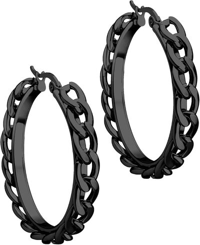 555 jewelelry سلسلة ارتباط الصلب غير القابل للصدأ أقراط للنساء لسلسلة كبح hypoallergenic ارتباط أقراط Huggie Hoop للفتيات in Kuwait