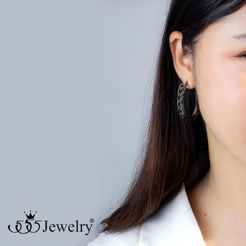 555 jewelelry سلسلة ارتباط الصلب غير القابل للصدأ أقراط للنساء لسلسلة كبح hypoallergenic ارتباط أقراط Huggie Hoop للفتيات in Kuwait