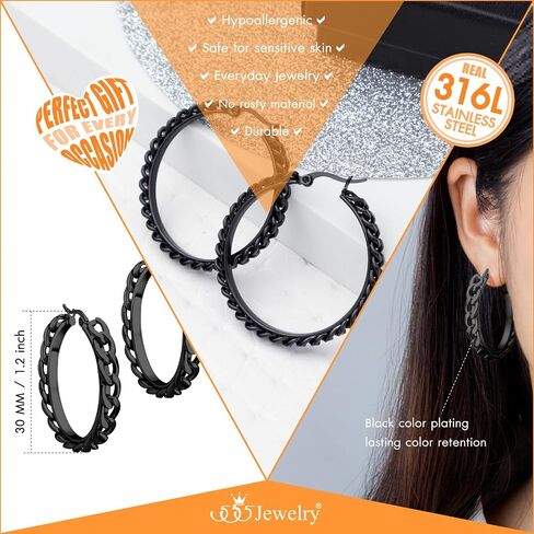 555 jewelelry سلسلة ارتباط الصلب غير القابل للصدأ أقراط للنساء لسلسلة كبح hypoallergenic ارتباط أقراط Huggie Hoop للفتيات in Kuwait