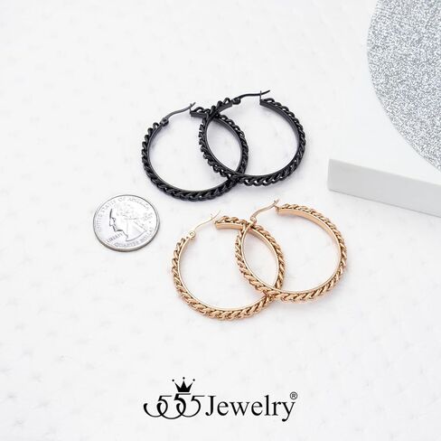 555Jewelry Stainless Steel Link Chain Hoop Earrings for Women Hypoallergenic Curb Chain Link Huggie Hoop Earrings for Girls in Saudi Arabia