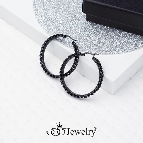 555 jewelelry سلسلة ارتباط الصلب غير القابل للصدأ أقراط للنساء لسلسلة كبح hypoallergenic ارتباط أقراط Huggie Hoop للفتيات in Kuwait