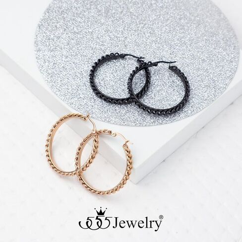 555Jewelry Stainless Steel Link Chain Hoop Earrings for Women Hypoallergenic Curb Chain Link Huggie Hoop Earrings for Girls in Saudi Arabia