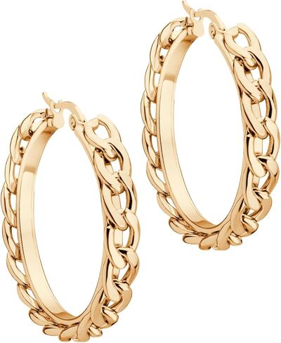 555Jewelry Stainless Steel Link Chain Hoop Earrings for Women Hypoallergenic Curb Chain Link Huggie Hoop Earrings for Girls in Saudi Arabia