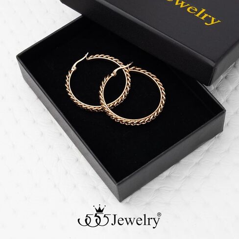 555Jewelry Stainless Steel Link Chain Hoop Earrings for Women Hypoallergenic Curb Chain Link Huggie Hoop Earrings for Girls in Saudi Arabia