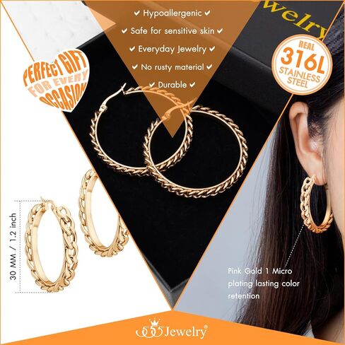 555Jewelry Stainless Steel Link Chain Hoop Earrings for Women Hypoallergenic Curb Chain Link Huggie Hoop Earrings for Girls in Saudi Arabia