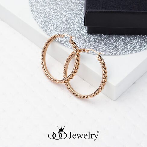 555Jewelry Stainless Steel Link Chain Hoop Earrings for Women Hypoallergenic Curb Chain Link Huggie Hoop Earrings for Girls in Saudi Arabia