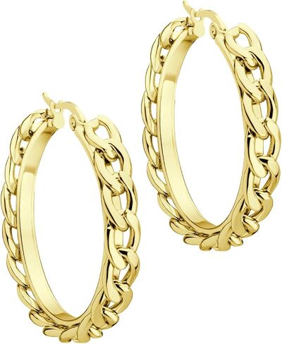 555 jewelelry سلسلة ارتباط الصلب غير القابل للصدأ أقراط للنساء لسلسلة كبح hypoallergenic ارتباط أقراط Huggie Hoop للفتيات in Kuwait