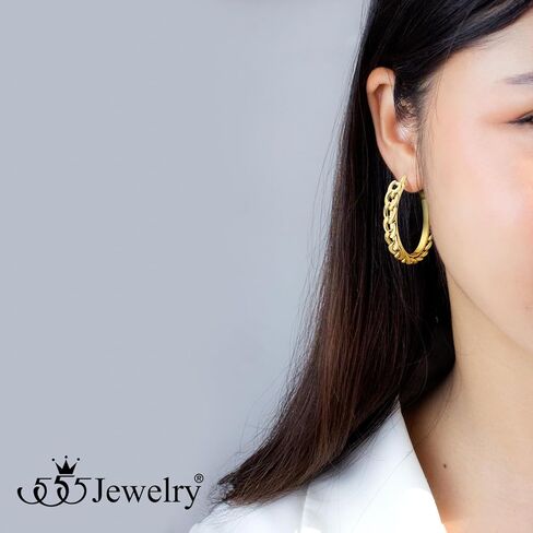 555 jewelelry سلسلة ارتباط الصلب غير القابل للصدأ أقراط للنساء لسلسلة كبح hypoallergenic ارتباط أقراط Huggie Hoop للفتيات in Kuwait