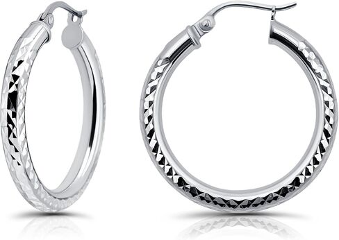 Hoops & Loops 925 Sterling Silver Diamond-Cut Earrings for Women ، 15mm-50mm in Kuwait