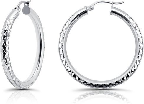 Hoops & Loops 925 Sterling Silver Diamond-Cut Earrings for Women ، 15mm-50mm in Kuwait