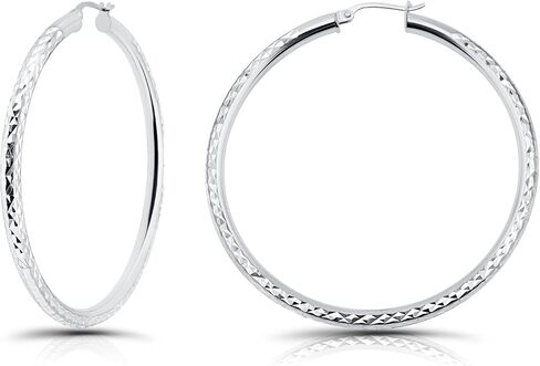Hoops & Loops 925 Sterling Silver Diamond-Cut Earrings for Women ، 15mm-50mm in Kuwait