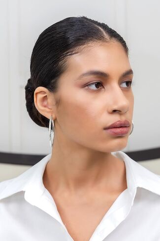 Hoops & Loops 925 Sterling Silver Diamond-Cut Earrings for Women ، 15mm-50mm in Kuwait